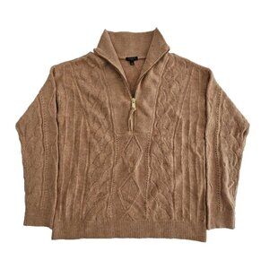Talbots Cable Knit Sweater Petite Sp Beige 1/4 Zip EUC Long Sleeve Stretch